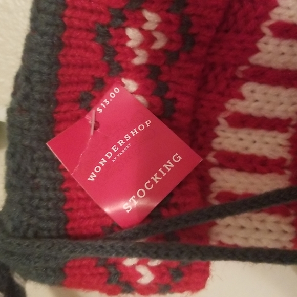 NWT Knit Christmas Stocking Red Green White Pattern - Picture 3 of 5